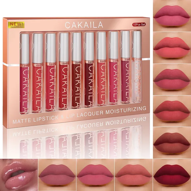 10 teile/satz Nude Lip Gloss Matte Samt Lippenstift Wasserdicht langlebig Flüssigen Lippenstift Frauen Feucht Lip Tint