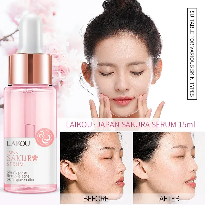 LAIKOU Sakura Gesichtsserum, Faltenessenz, aufhellende Essenz, verkleinert die Poren, feuchtigkeitsspendende Hautpflege, 17 ml oder 30 ml
