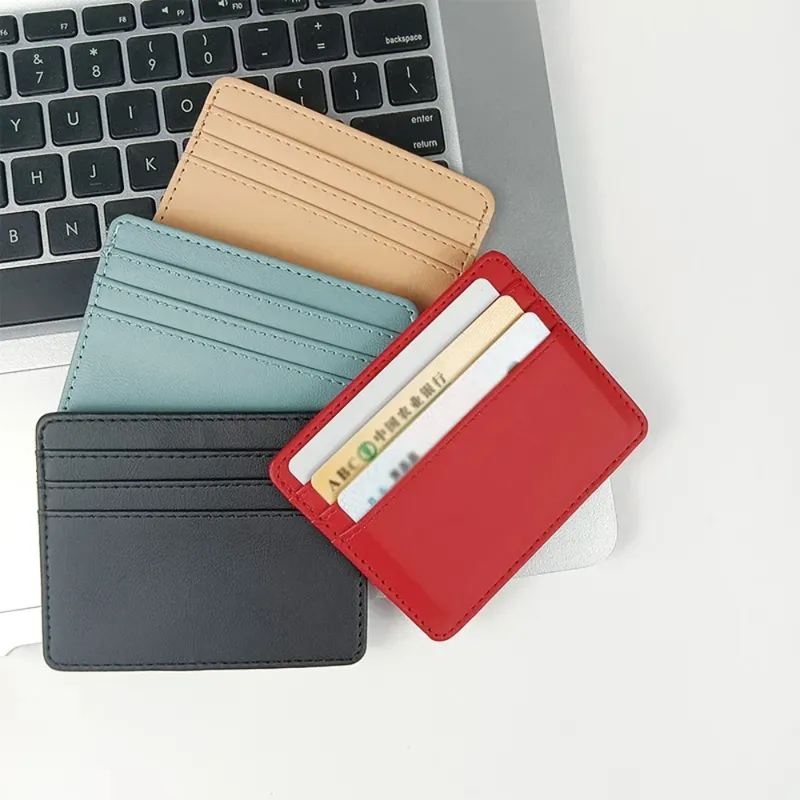 Ultradünne Mini-Geldbörse aus Leder, schlankes Bank-Kreditkartenetui, Herren-Business-Kleine ID-Hülle für Damen, Geldbörse, 4 Fächer, Karteninhaber