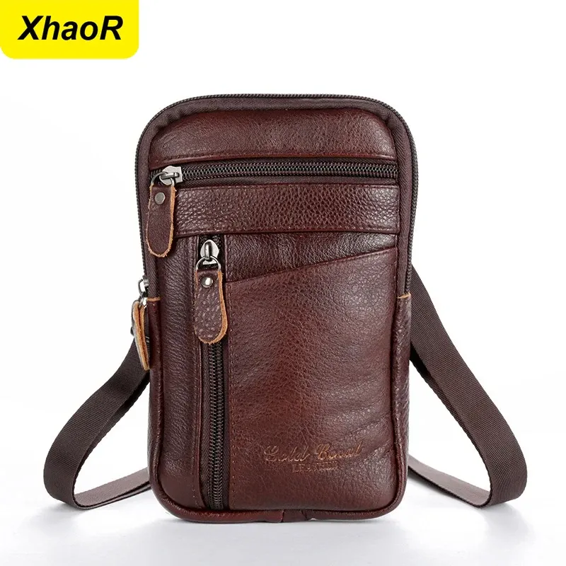Leder Mode Telefon Tasche Gürtel Tasche Schulter Umhängetasche Taille Pack Vintage Outdoor Multi-funktion Herren Freizeit Hängen Taille Tasche