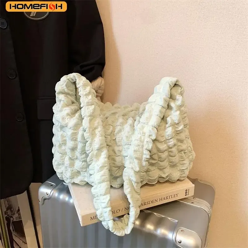 HOMEFISH Umhängetasche mit plissiertem Design, bestickte karierte Umhängetasche, Unterarmtaschen, einfache, gesteppte Tragetaschen mit großem Fassungsvermögen