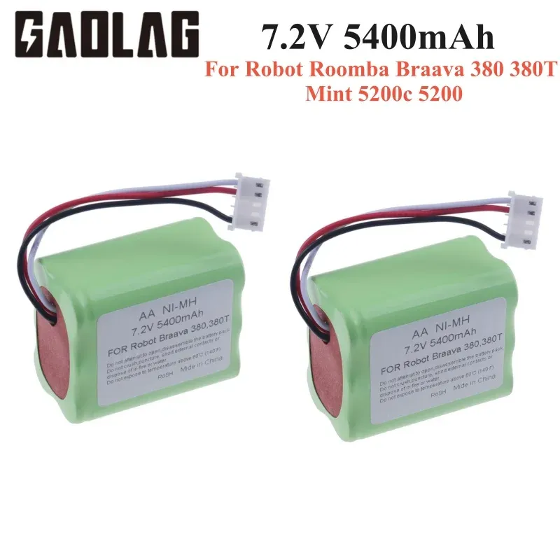 7,2 V NI-MH 5400 mAh Akku für iRobot Braava 380T 380 390T Mint 5200 5200B 5200C Staubsauger, verbesserte 3000 mAh NI-MH Akku