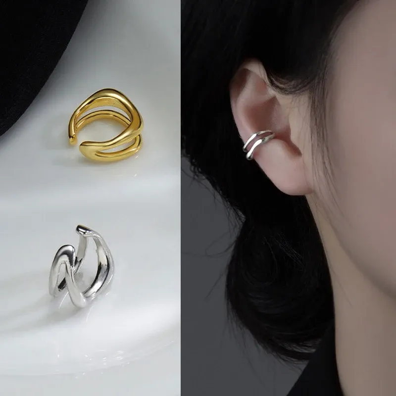 1 Stück Ohrmanschetten-Ohrringe, nicht durchdringend, doppelschichtig, Manschetten-Ohrclip-Ohrring für Frauen, gefälschter Knorpel, einfacher Y2K-Schmuck, 2022 neu