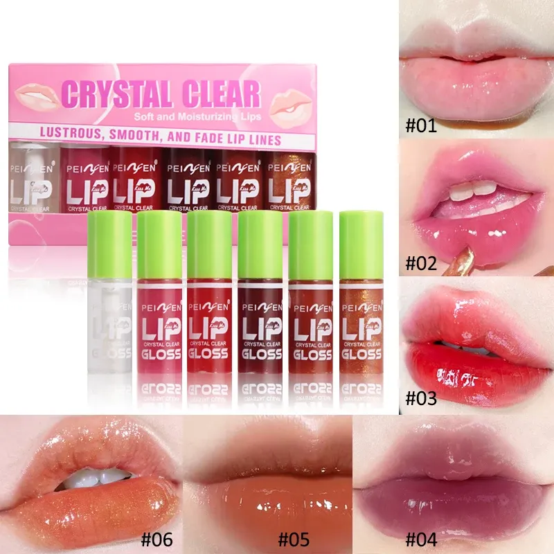 6PCS Feuchtigkeitsspendende Lip Gloss Flüssigkeit Transparent Lip Öl Feuchtigkeitsspendende Lip Glasur Lip Plumper Feuchtigkeitsspendende Make-Up Frauen Lippen Kosmetik