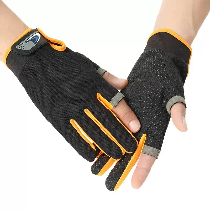 Sommer Männer Angeln Handschuhe Frauen Zwei Finger Cut Männlichen Touchscreen Angeln Anti-Slip Sun-Proof Atmungsaktive Radfahren Fitness Handschuhe