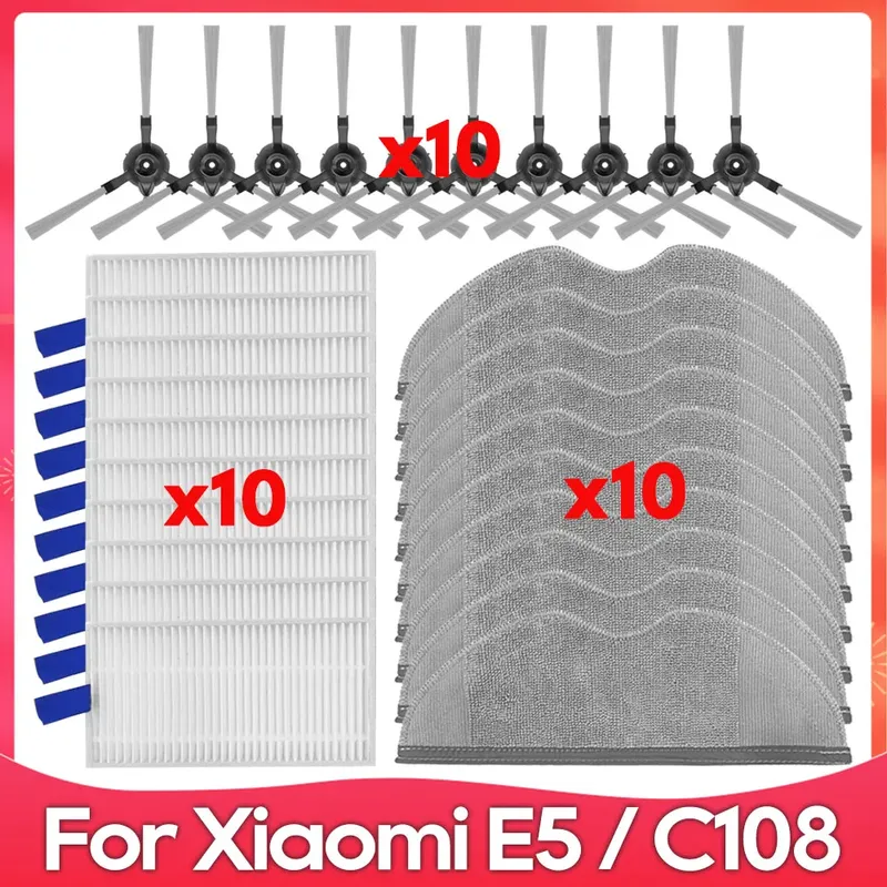 Kompatibel mit ( Xiaomi Robot Vacuum E5 / C108 / CDZC108 / BHR7969EU ) Seitenbürste, Wischmopp, Filter, Ersatzteil für Saugrobot