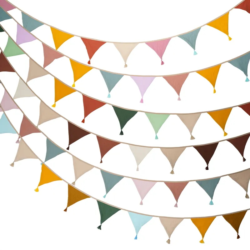 2,6 m/8,5 ft Kindergarten-Stoff-Wimpelkette, 10 dreieckige Wimpelflaggen mit Quasten, Party-Dekoration, Banner, Zuhause, Babyparty, Karneval, Girlande