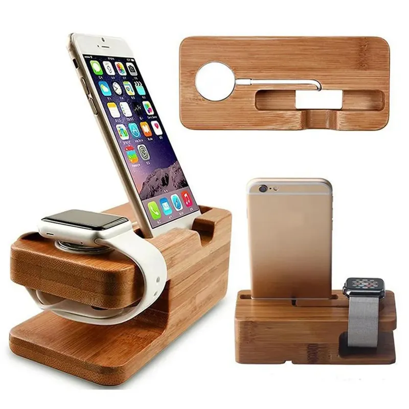 Holz Ladestation für Handy halter Ständer Bambus Ladegerät Ständer Basis für Apple Watch Serie und für iPhone