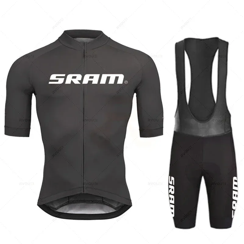 2024 Sram Pro Radfahren Jersey Sets Männer Trägerhose Fahrrad Kurzarm Bicicleta Kleidung Bike Maillot Ciclismo Hombre Schwarz Sets