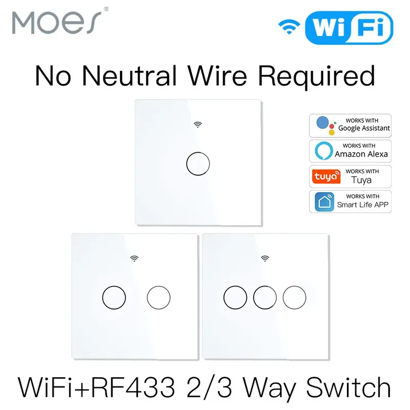 NEUER WiFi-Smart-Lichtschalter RF433 Kein Neutralleiter Single Fire Smart Life Tuya App-Steuerung Funktioniert mit Alexa Google Home 220V EU
