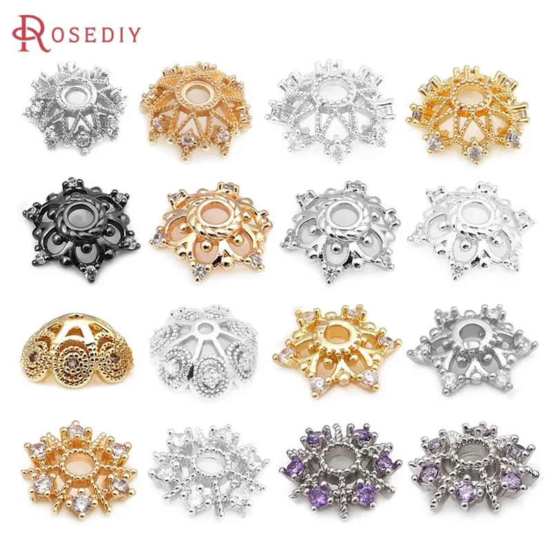 18K Gold Farbe Messing und Zirkon Blumen Perlen Kappen Hochwertige Schmuckherstellung Zubehör Halskette Ohrringe Zubehör für Frauen - 2.89 EUR