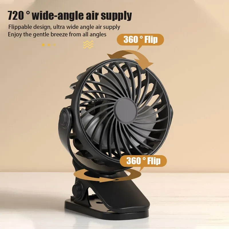 Wiederaufladbarer tragbarer elektrischer Ventilator 720 °   Rotierender hängender Clip-Ventilator, Nachtlicht, Luftkühler, Outdoor, Camping, kleine Ventilatoren, Ventilador