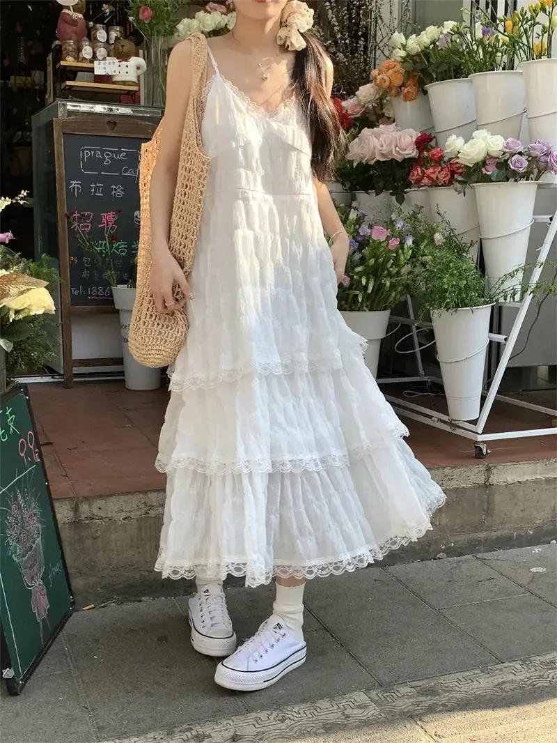 Sommer Befree Lange Vintage Casual Rüschen Elegante Maxi Strap Camis Seidige Strand Spitze Elegante Party Kleid Vestidos Sexy Frauen
