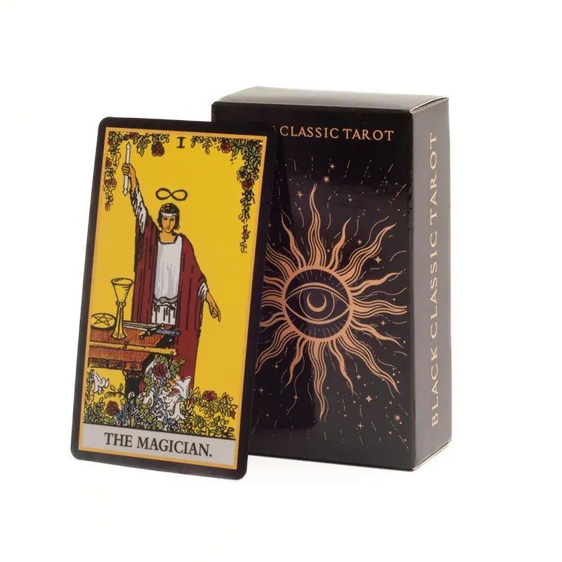 Schwarzes klassisches Tarotkarten-Deck, 78-teiliges Wahrsagespiel-Set mit Reiseführer für Familientreffen und Brettspiele