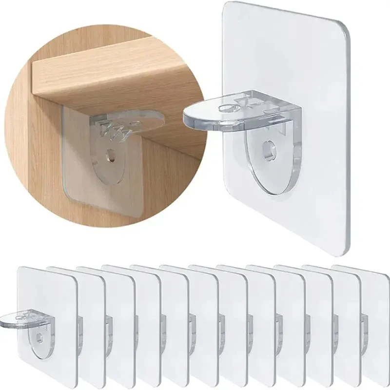 10 Stück selbstklebende Regalstützklammern, Regalstütze, selbstklebende Heringe, Schrank, Schrank, Regalstützklammern, Wandaufhänger, starke Halter