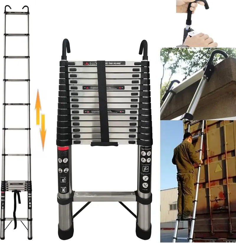 Teleskopleiter 5M/16,4FT Mehrzweck-Klappleiter mit Haken, ausziehbare Loft-Leiter, tragbare zusammenklappbare Leiter, EN131