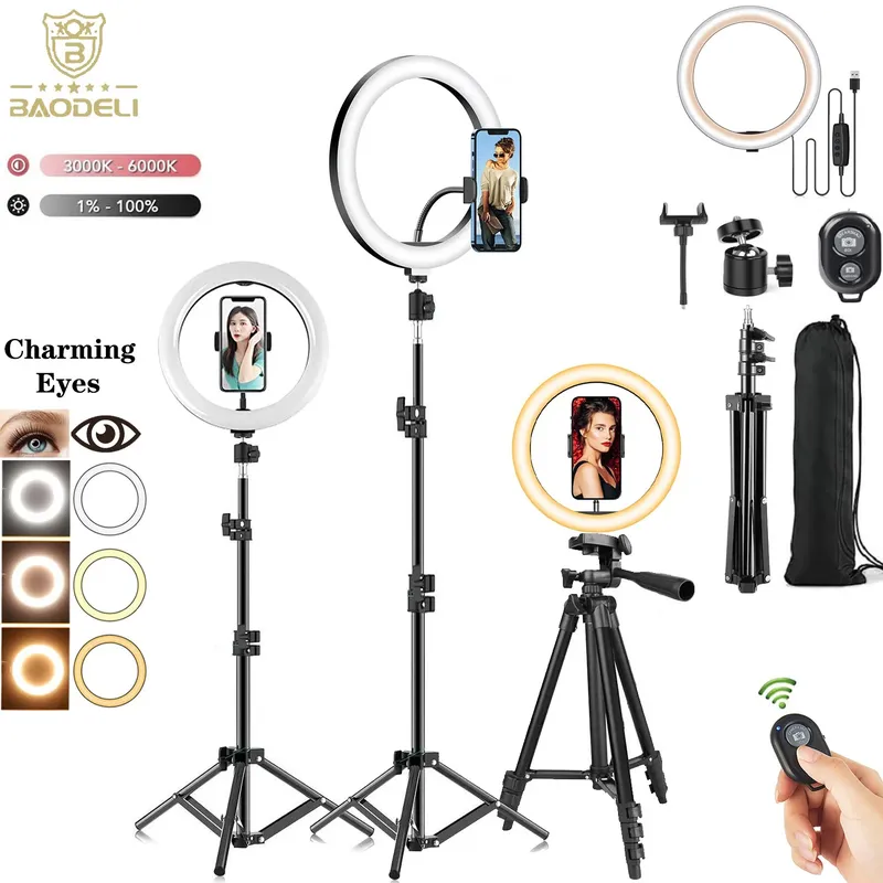 10" 26cm LED Selfie Ringlicht Fotografie Videoleuchte RingLight Telefonständer Stativ Fülllicht Dimmbare Lampe Trepied Streaming