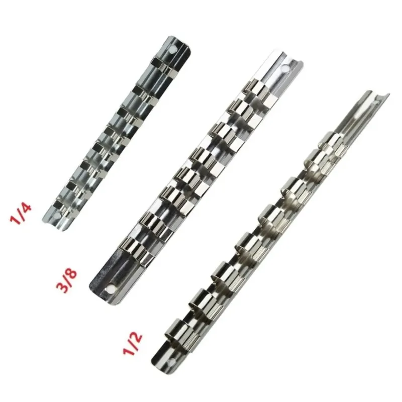 1/3 Stück 1/4 Zoll oder 3/8 Zoll oder 1/2 Zoll Steckschlüsselhalter mit 8 Clips auf Schienenwerkzeug 150/190/260 mm Wandmontierter Eisen-Organizer-Aufbewahrung