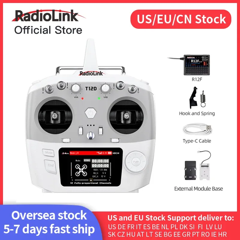 Radiolink T12D ELRS 12-Kanal-Sender, Empfänger R12F, externes Modul, 2,4 GHz Fernbedienung für Drohne, Flugzeug, Auto, Boot
