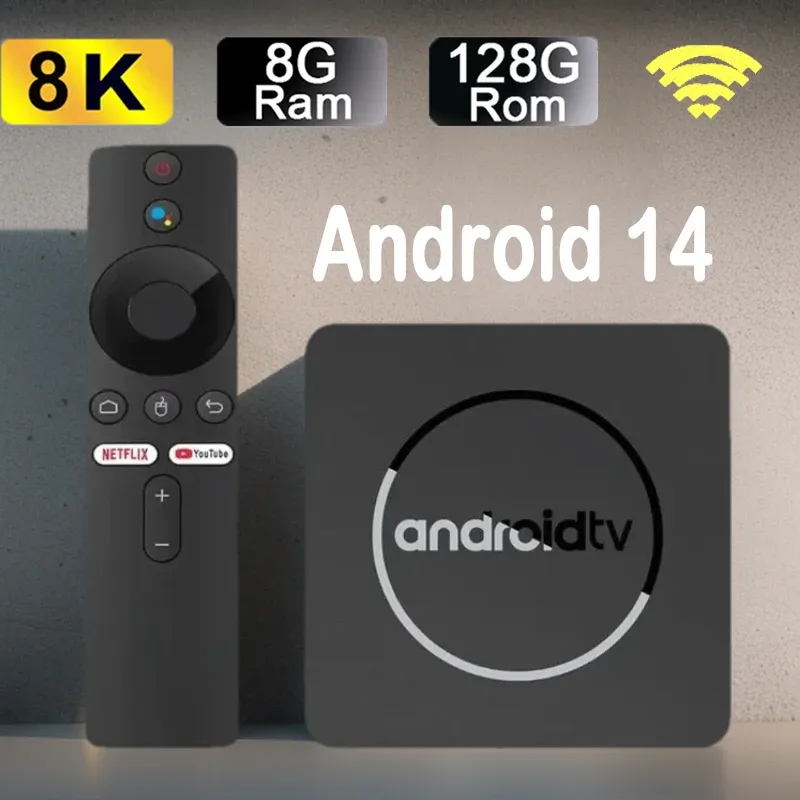 Q10 Android14 8K HDR10+ Smart TV Box Allwinner H313 128G Dual Wifi BT5.0 Set Top Box Media Player mit Google Voice Assistant