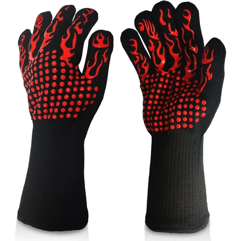 Grillhandschuhe, feuerfest, hitzebeständig, schnittfeste Handschuhe, rutschfeste Silikon-Ofenhandschuhe, Küchenhandschuhe zum Grillen, Kochen, Backen
