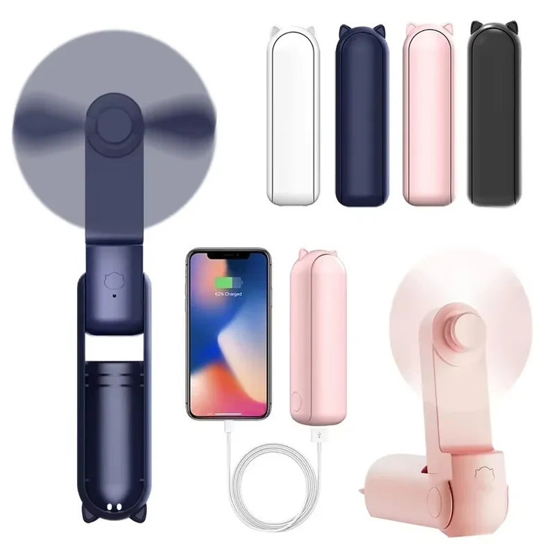 XIAOTREE Tragbarer Mini-Handventilator, kleiner Taschenventilator, wiederaufladbarer USB-Akkuventilator, zusammenklappbarer, kühlender USB-Handventilator mit Powerbank