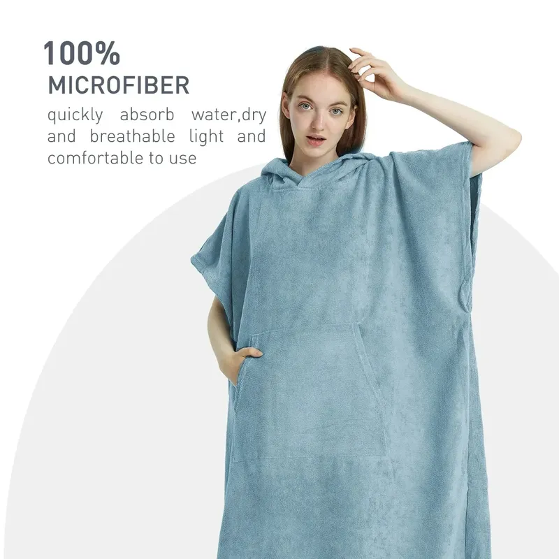 Unisex Übergroßer, schnell trocknender Poncho mit Kapuze, Handtuch, Strandmantel, Schwimmen, Surfen, Wechselhandtuch, Loungewear-Pyjama für Erwachsene