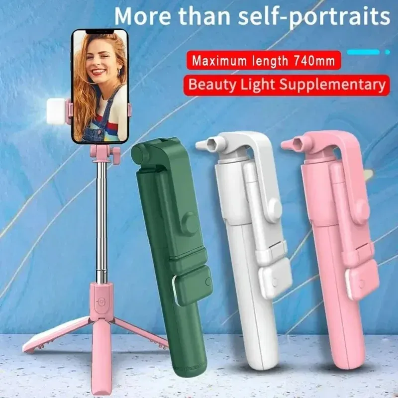 Handy-Selfie-Stick Stativ mit Bluetooth-Fernbedienung, Kabelloser Selfie-Stick Telefonhalter mit Beautylicht für Smartphones