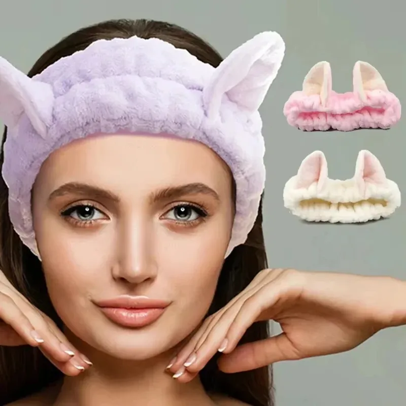 Modisches Accessoire für Damen, süßes Katzenohr-Stirnband aus Korallenfleece – weich und bequem, perfekt zum Waschen und Make-up im Gesicht