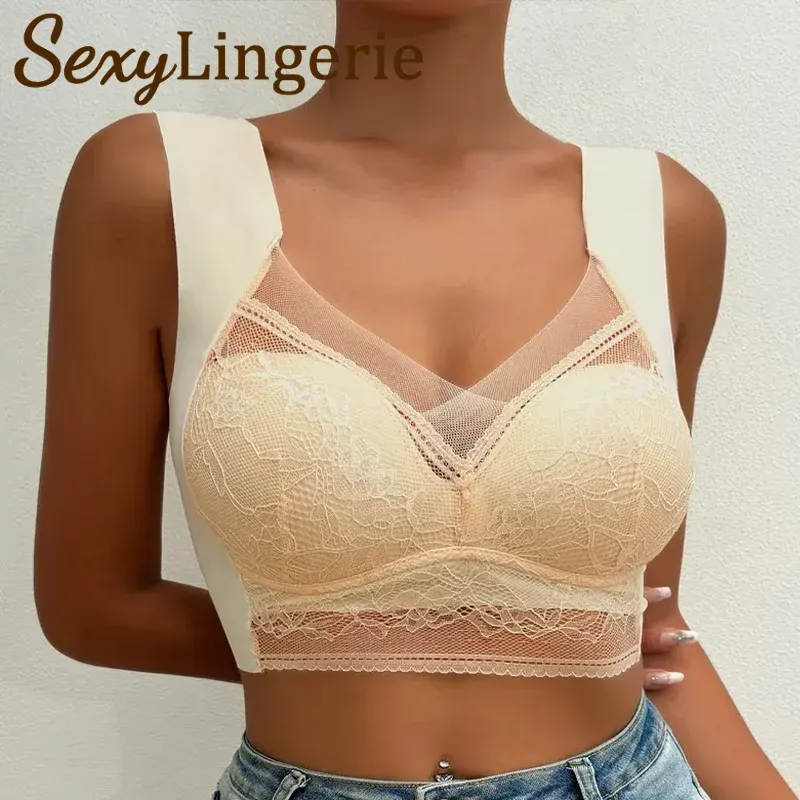 Damen Spitzen-BH Perspektive Bralette Push Up Eisseide Tiefer V-BH Sexy Dessous Tops Plus Size Cup Mamas Unterwäsche L-5XL