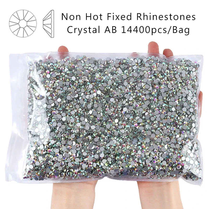 Großhandel 14400 Teile/beutel Kristall AB Glitter Nicht Hotfix Strass Nägel Charms Diamant Zubehör für Nail art Dekoration