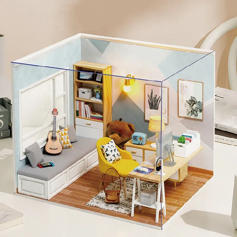 Holz Miniatur Puppenhaus DIY Kleines Haus Kit Herstellung Zimmer Spielzeug 3D Puzzle Montage Gebäude Modell Spielzeug für Geburtstagsgeschenke