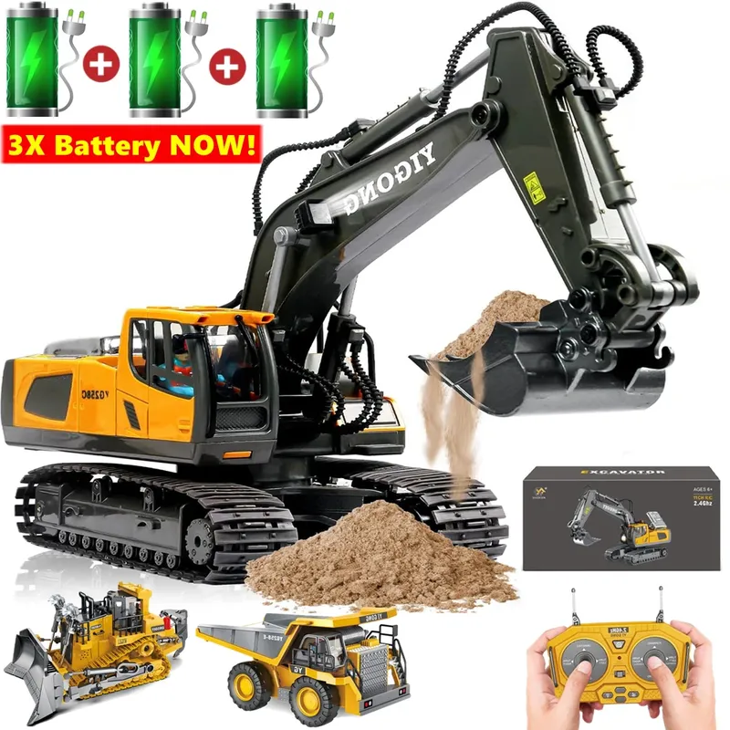 4WD Fernbedienung Bagger Spielzeug Funkgesteuerte RC Muldenkipper Fahrzeug Crawler Bulldozer Bauauto Geschenke für Kinder Jungen
