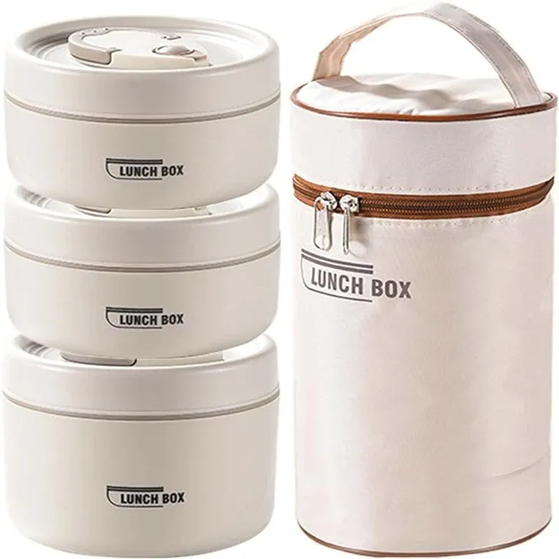 Tragbares, isoliertes Lunchbehälter-Set für Lebensmittel mit Thermo-Lunchbox, 3 separate stapelbare Lunchbehälter für Erwachsene und Kinder