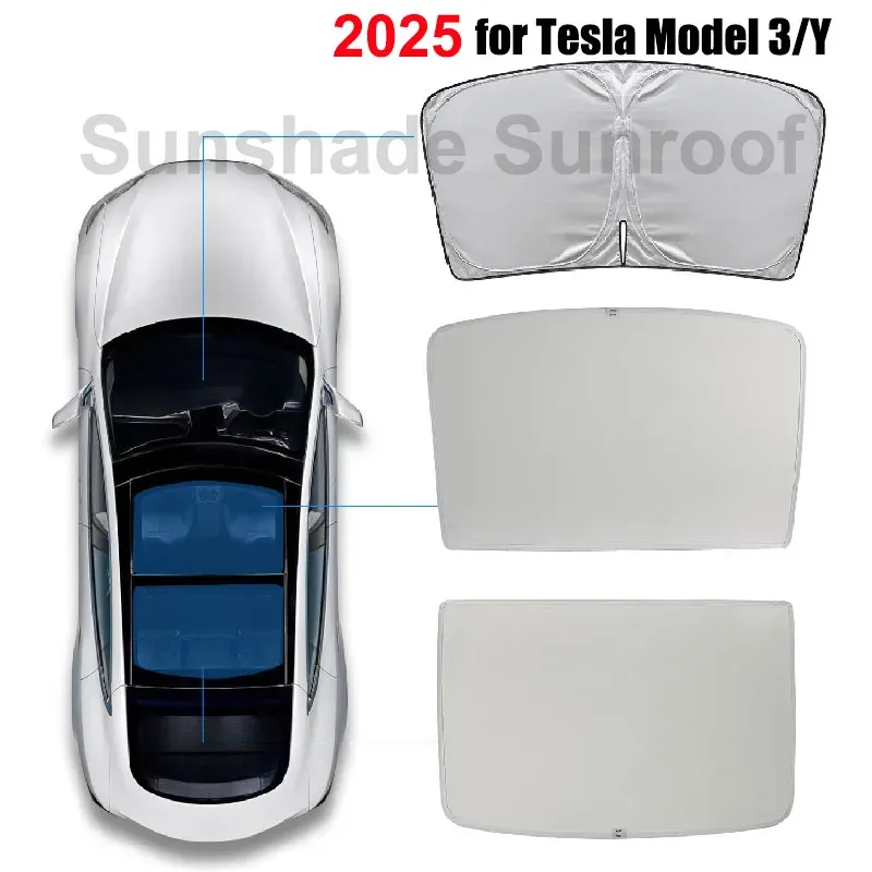 Sonnenschutz für Tesla Model 3 Y Juniper Highland 2020-2026 2025 – Eiskristall-Stoff mit Schnallen für vorderes und hinteres Panoramadach