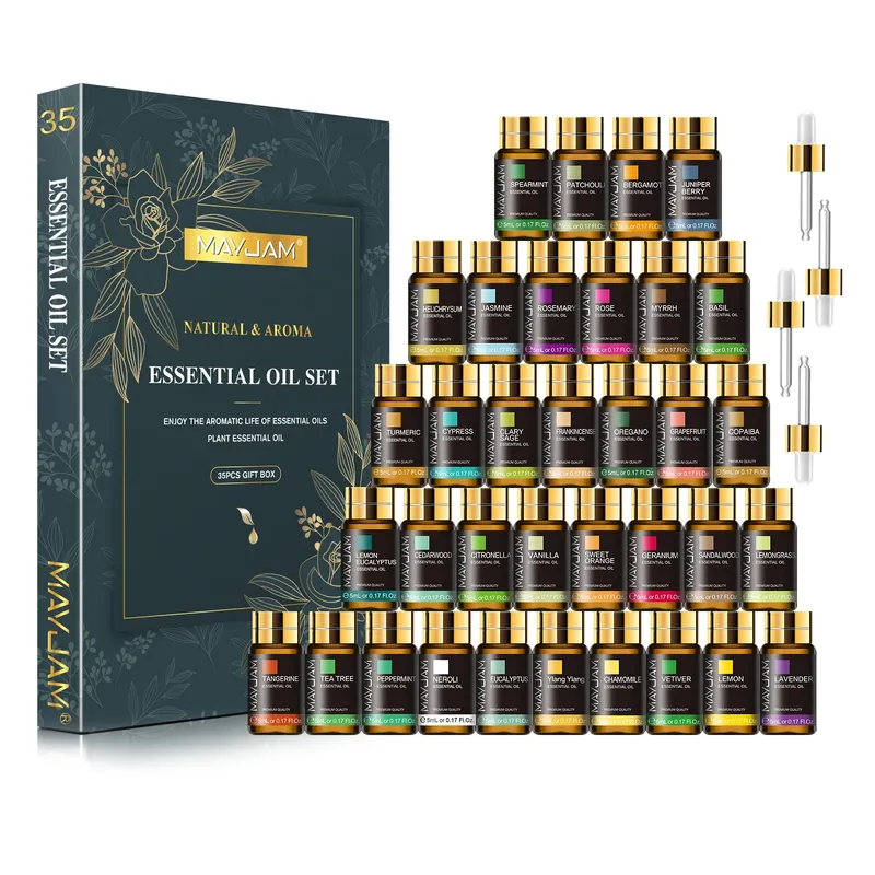 MAYJAM 35 teile/satz Ätherische Öle Für Diffusor DIY Machen Duft Kerze Massage Brenner Lufterfrischer Aroma Öl Weihnachten Geschenk Box