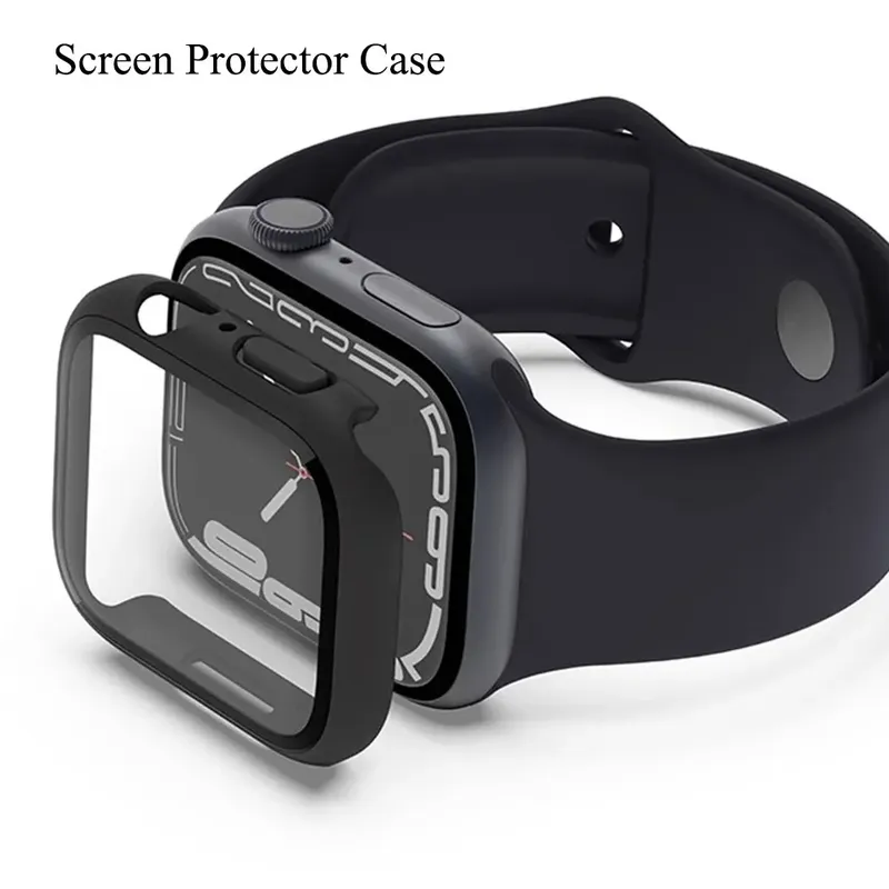Gehärtetes Glas + Abdeckung für Apple Watch 9 8 41 mm 45 mm 42 mm 38 mm PC-Stoßstange Displayschutzfolie Hülle iWatch Serie 7 6 5 4 SE 44 mm 40 mm