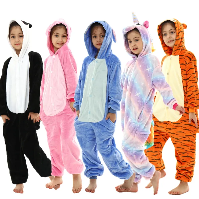 Jungen Mädchen nähen Kigurumi Pyjama Kinder Winter Flanell Onesies Kinder Panda Tigger Dinosaurier Pijama Baby Decke Schläfer