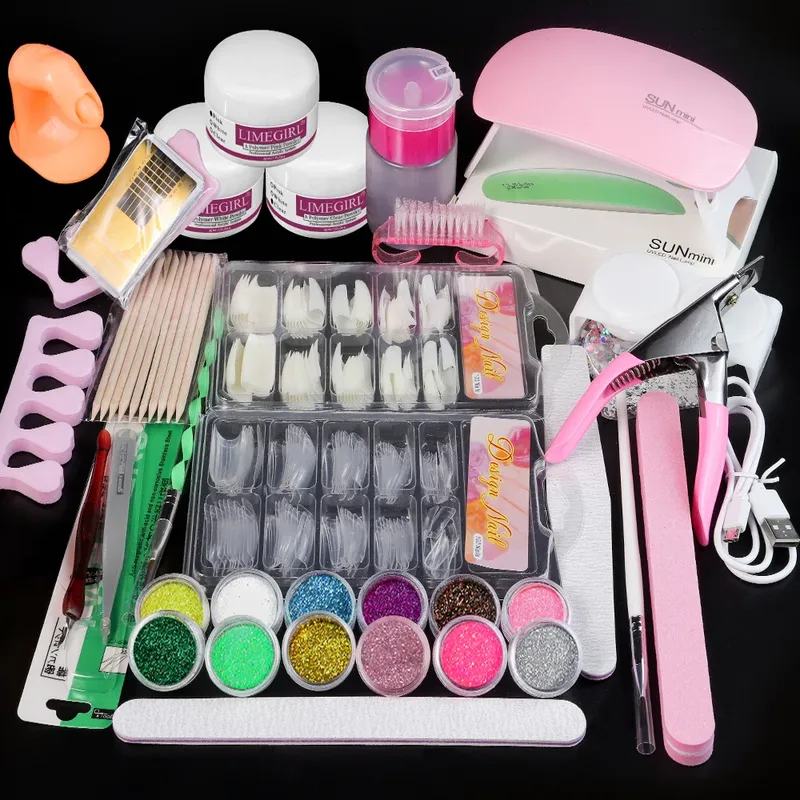 Nagel Acryl Pulver und Flüssiges Monomer Nägel Kunst Dekoration für Maniküre Set Kit Kristall Nagel Glitter 3D Nagel Tipps Schnitzwerkzeuge