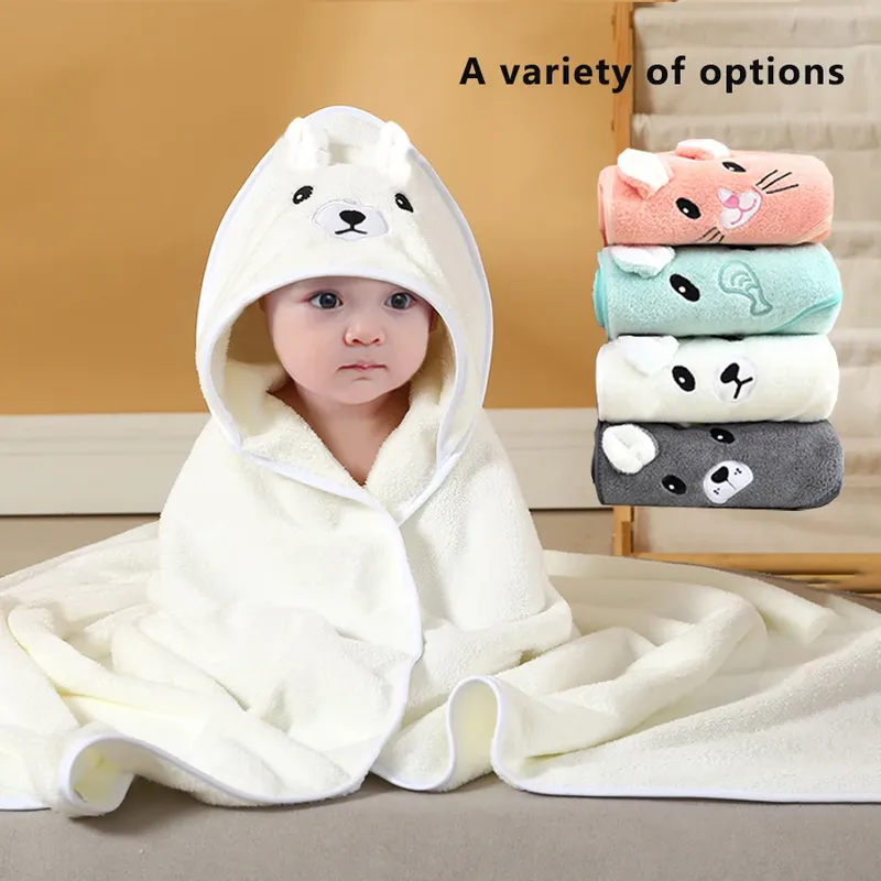 1 niedliches, tierförmiges, multifunktionales großes Handtuch für Säuglinge und Kleinkinder, aus weichem Korallenfleece-Stoff, Polyester-Material, schnell trocknend und wasserabsorbierend, kann als Badetuch, Decke oder Bademantel verwendet werden, ein perfektes Weihnachtsgeschenk für Babys