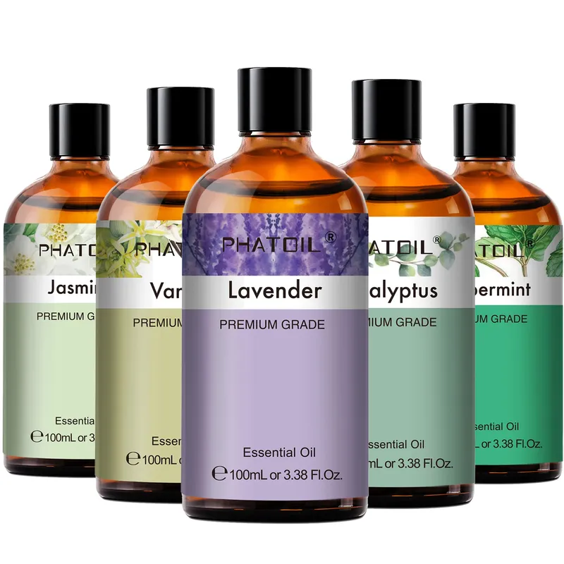 PHATOIL 100 ml ätherisches Eukalyptusöl für die Haut Lavendel Vanille Jasmin Zitrone Bergamotte Aromaöl für die Herstellung von Aromatherapie-Kerzen