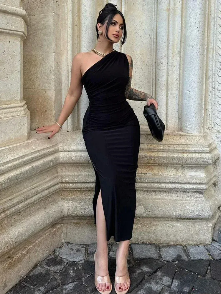 Sommer Schwarz Neue Kleid Frauen Mode Sexy Split Ärmelloses Backless Schlank Maxi Kleid Weibliche Casual Club Elegante Dame Party Kleid