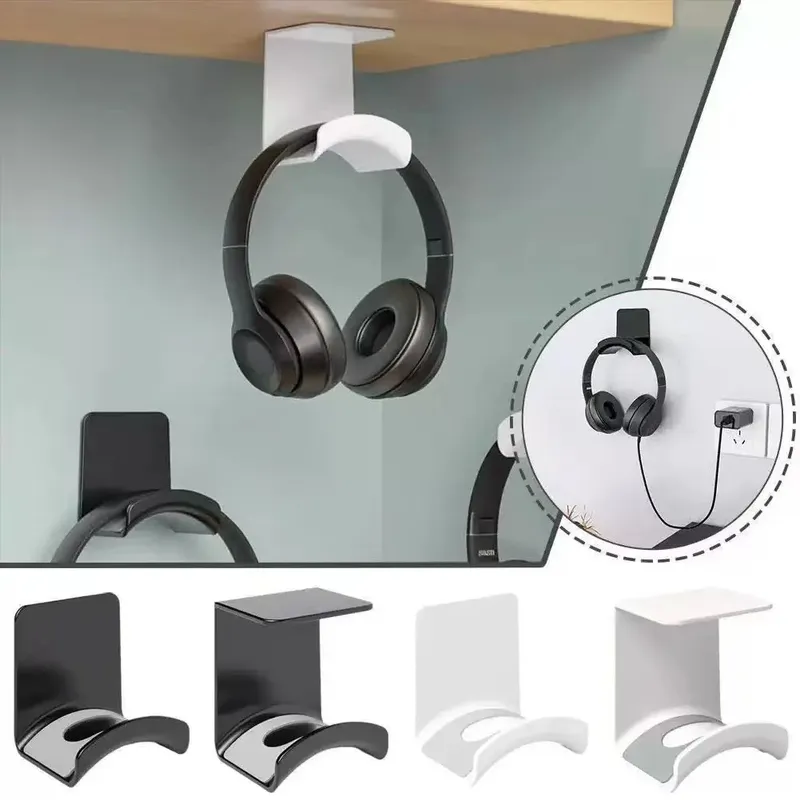 Universeller Kopfhörerständer, selbstklebender Kunststoff-Wandhalter, Headset-Halterung unter dem Schreibtisch, Unterstützung für Gaming-Kopfhörerhalterung