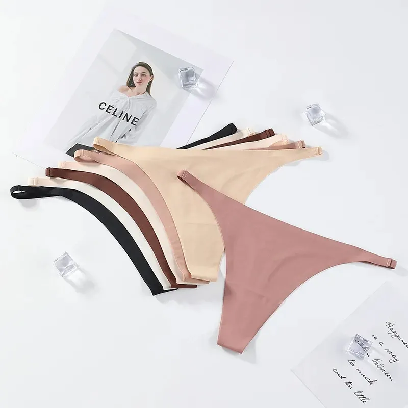 2024 nahtlose Höschen Eis Seide Nahtlose Höschen Für Frauen Weiche Dünne Thongs Frau Satin Unterwäsche Weibliche Bikini String Höschen