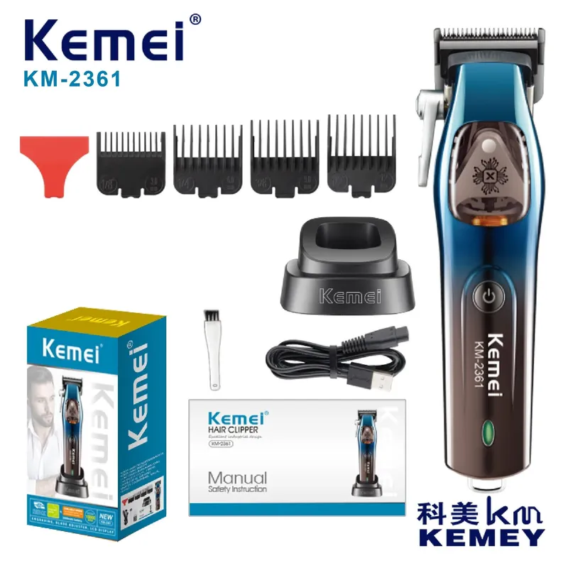 Kemei 2361 10000 U/min Professionelle Herren-Haarschneidemaschine Magnetmotor DLC-Klinge mit Basisladegerät Haarschneider Haarschneidemaschine