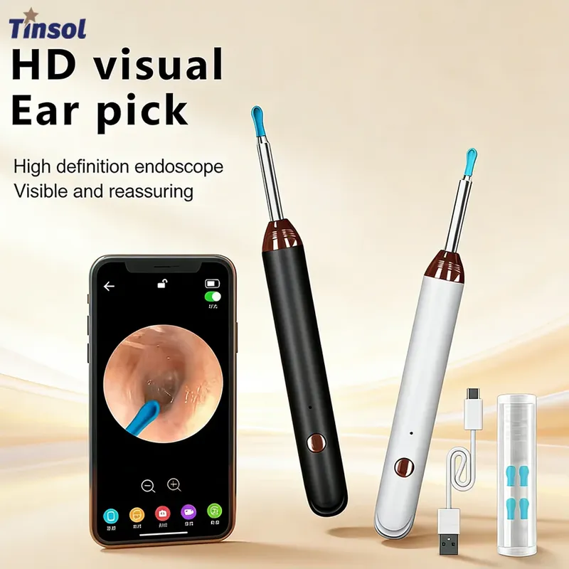 Tinsol 1296P Intelligenter Visueller Ohrenreiniger Ohrlöffel Otoskop USB-C Aufladbares Endoskop Ohrenschmalz-Entfernungswerkzeug mit Kamera