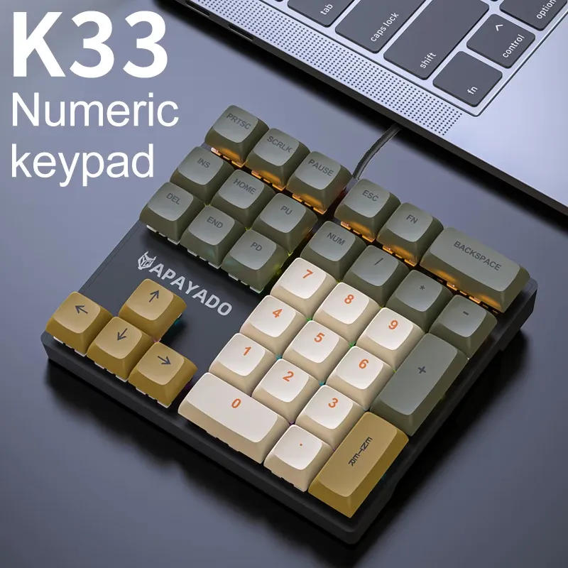 Apayado k33 mini numerische Tastatur 33 Tasten, blaue mechanische Welle, RGB, pbt Tasten kappen für Treasury/Buchhaltung/Finanzen
