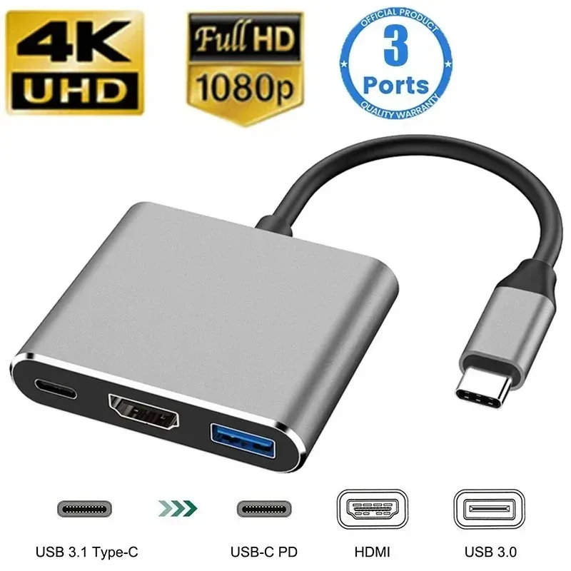 3-in-1-USB-Hub Typ C auf HDMI-kompatiblen Splitter USB 3.0-Dockingstation für MacBook Air Converter