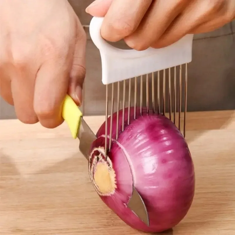 Edelstahl Zwiebelschneider Halter Lebensmittel Aufschnittmaschinen Assistent Tomaten Zwiebel Slicer Halter Gemüse Schneiden Gabel Küche Gadgets