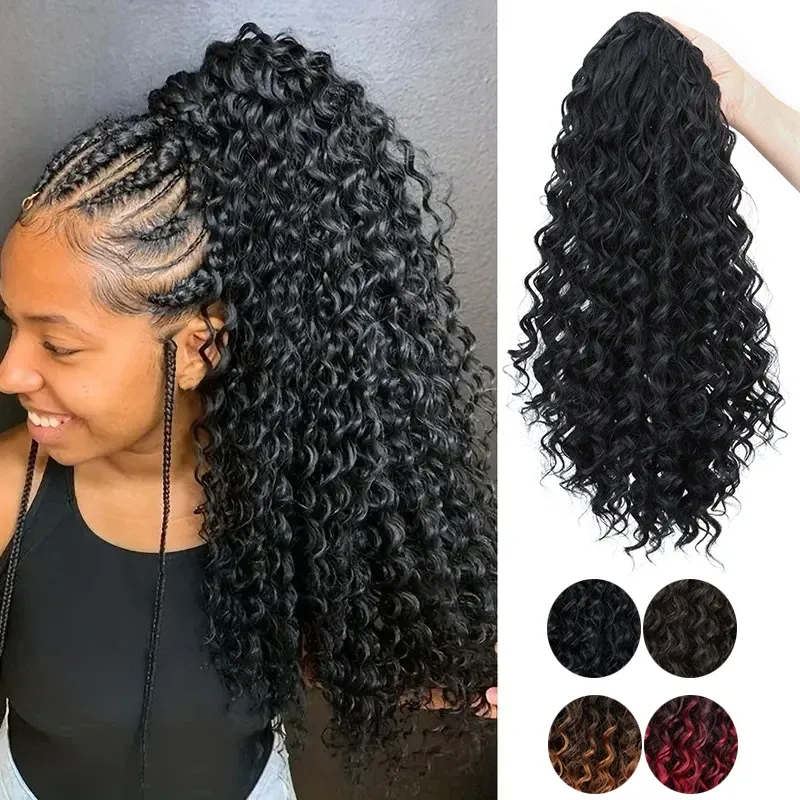 Synthetische 18 Zoll lange verworrene lockige Pferdeschwanz Kordelzug Clip in Haarverlängerung Puff Afro Schwarz Braun Haarteil für Frauen